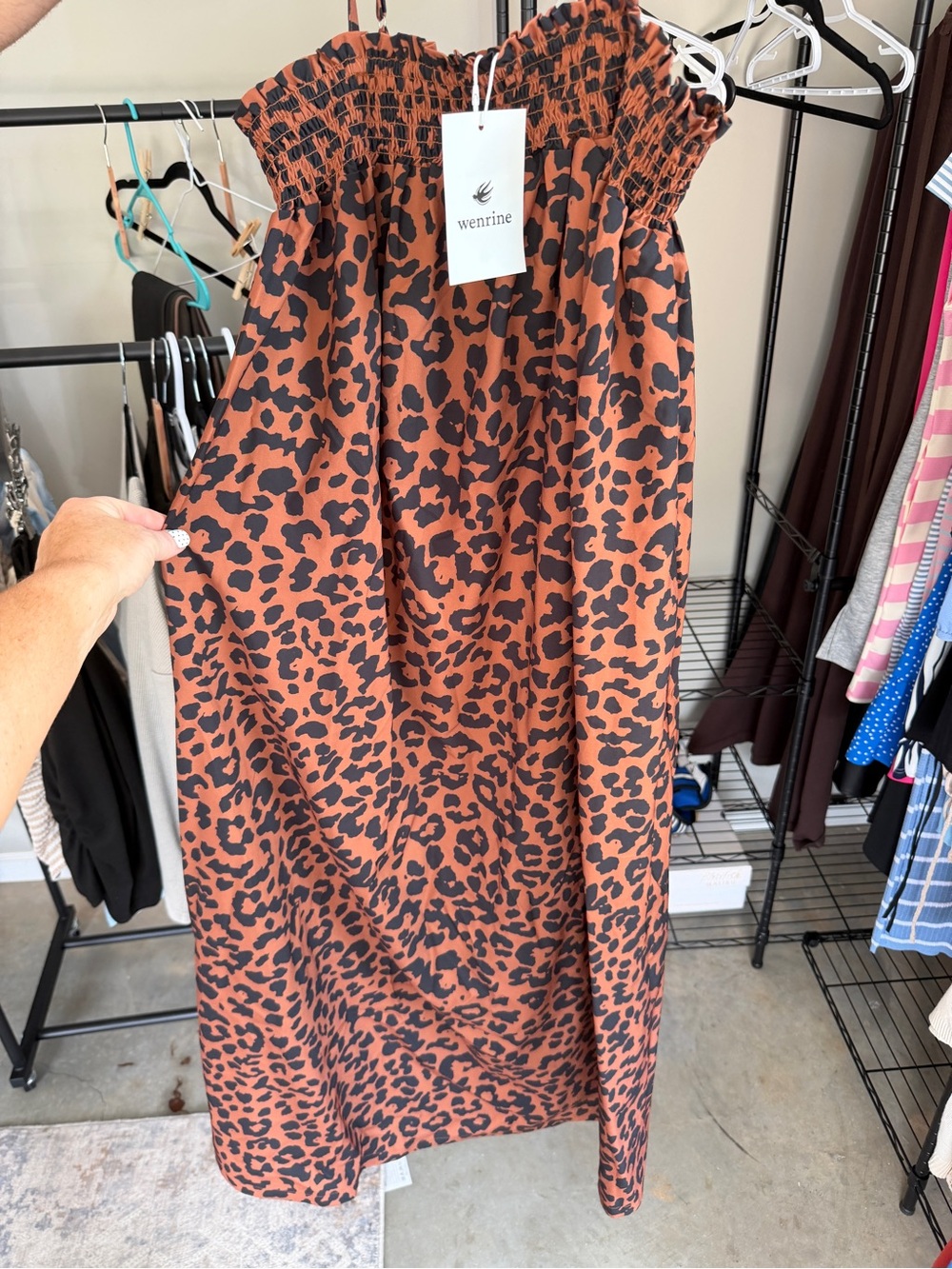 Rust Leopard Print Strapless Dress